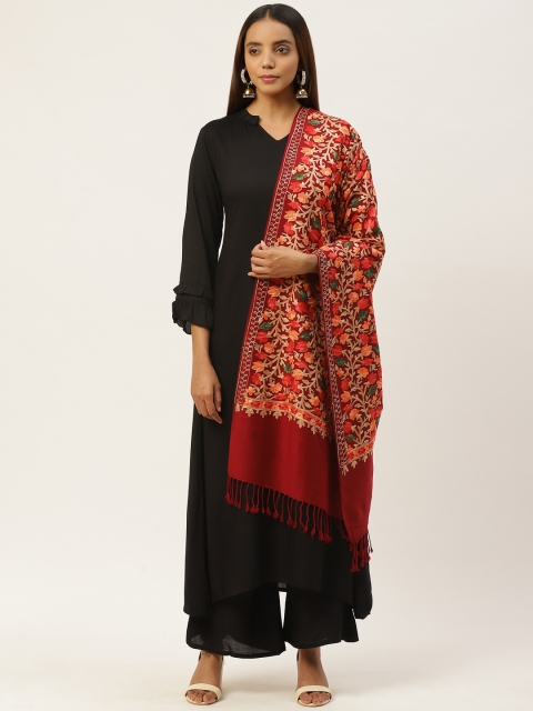 

Anekaant Women Maroon & Beige Ethnic Motifs Embroidered Shawl