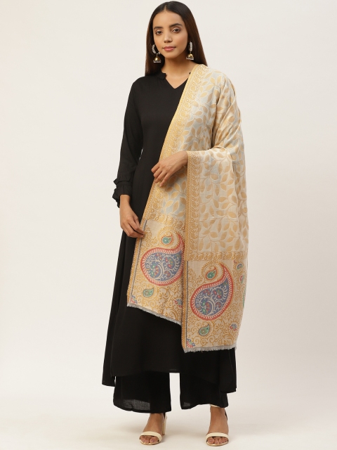 

Anekaant Women Off-White & Beige Zari Ethnic Motifs Woven Design Woolen Stole