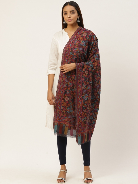 

Anekaant Women Black & Burgundy Ethnic Motifs Woven Design Woolen Kani Shawl