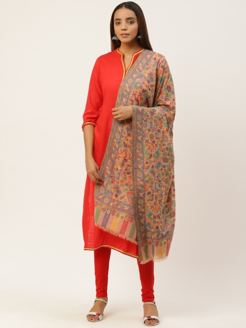 

Anekaant Women Beige & Orange Ethnic Motifs Woven Design Woolen Kani Shawl