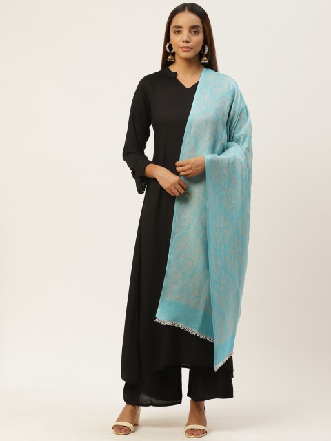 

Anekaant Women Blue & Golden Zari Ethnic Motifs Woven Design Shawl