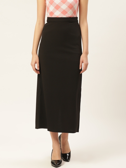 

Trend Arrest Women Black Textured Back Slit Straight Maxi Skirt