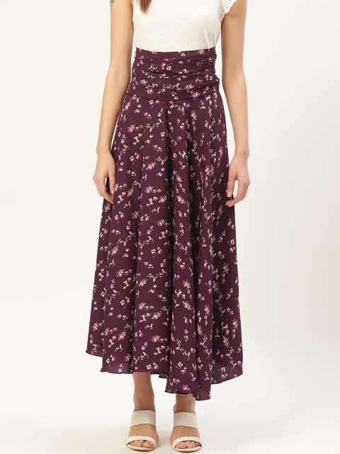 

Trend Arrest Women Wine-Coloured & Off-White Floral Printed Flared Cropped Palazzos, Burgundy