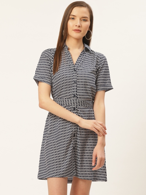 

Trend Arrest Women Navy Blue & White Checked Shirt Dress with Belt