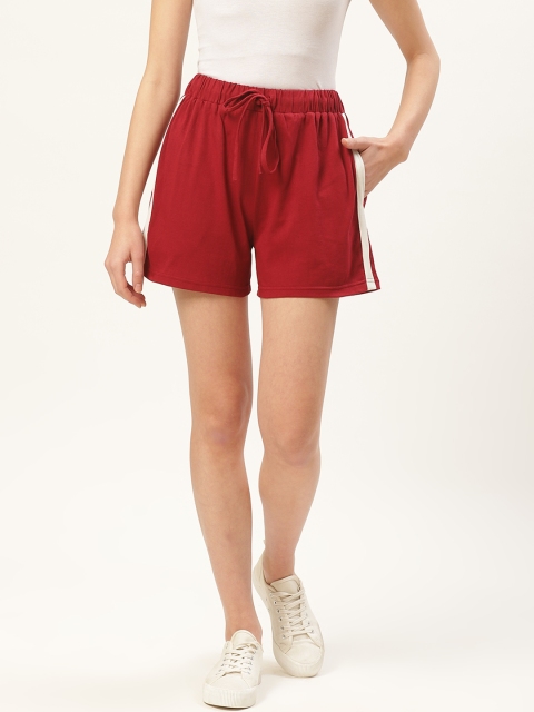 

Trend Arrest Women Maroon Solid Regular Fit Shorts with Side Tape Detail