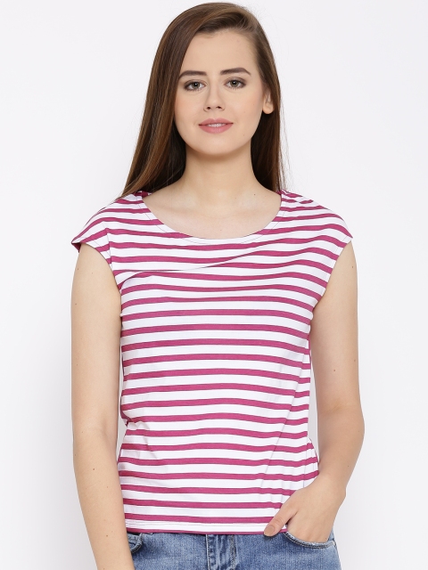

United Colors of Benetton White & Magenta Striped Top