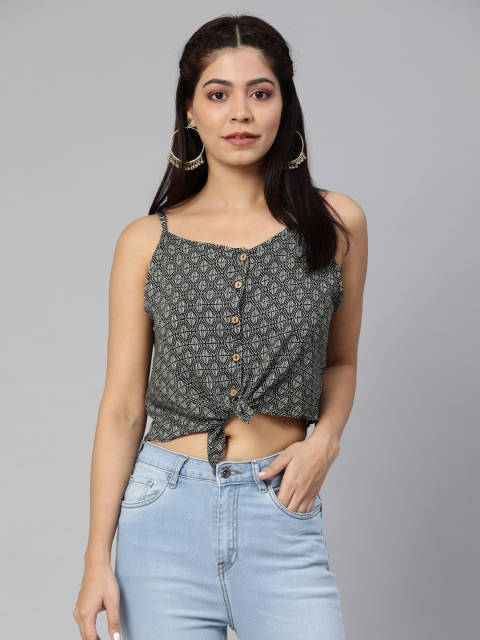 

Global Desi Women Black & Grey Printed Crop Top