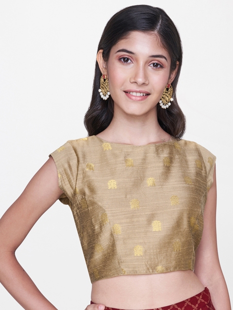 

Global Desi Women Beige Woven Design Crop Top