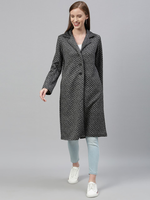 

Global Desi Women Grey Melange Solid Longline Quilted Jacket