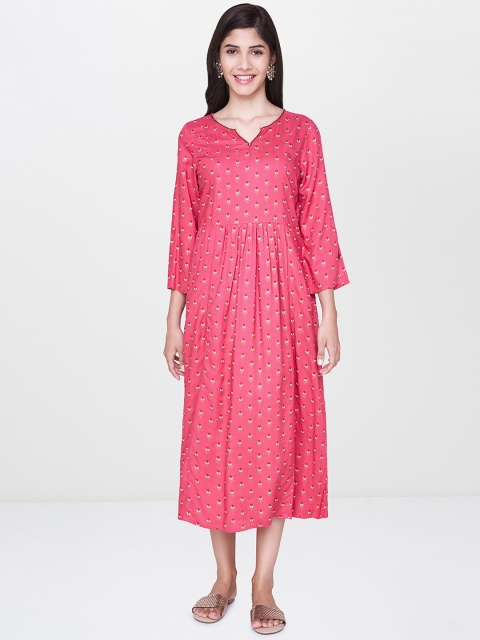 

Global Desi Women Pink Printed A-Line Dress