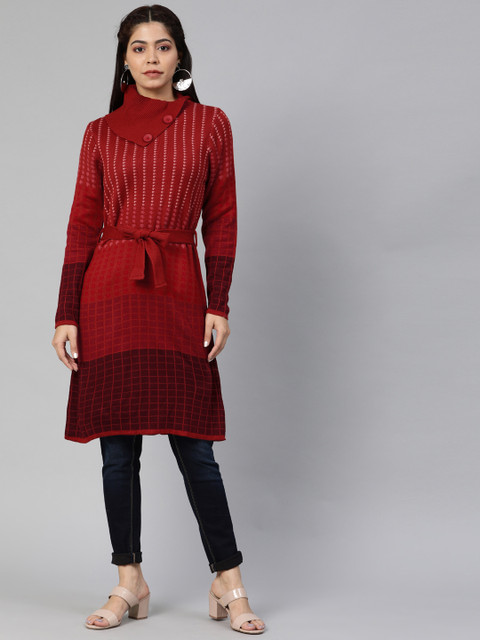 

Global Desi Women Red Printed A-Line Sweater Kurta