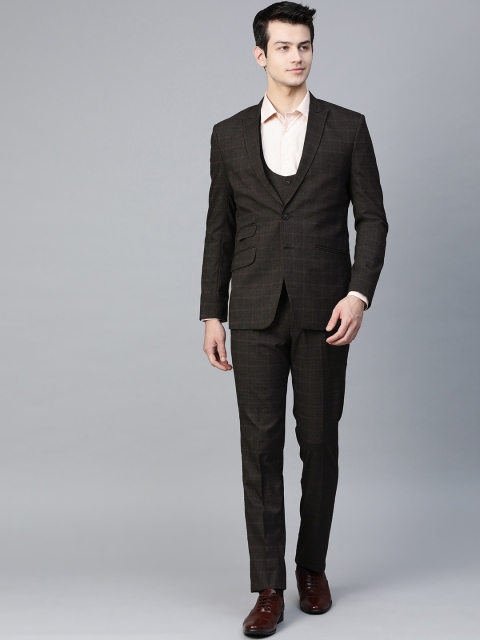 

MANQ Men Charcoal Grey & Blue Slim Fit Checked Single-Breasted Formal Suit