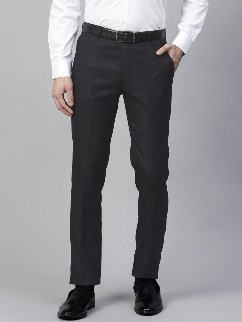 

MANQ Men Grey & Navy Blue Slim Fit Checked Formal Trousers