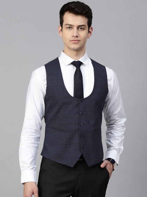 

MANQ Men Blue Checked Slim Fit Formal Waistcoat