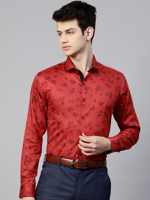 

MANQ Men Red & Navy Blue Slim Fit Floral Printed Smart Casual Shirt