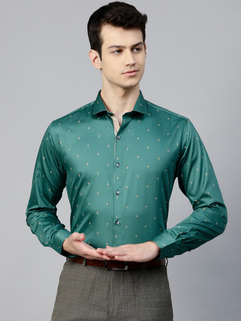

MANQ Men Teal Green & Yellow Slim Fit Micro Ditsy Quirky Printed Smart Casual Shirt