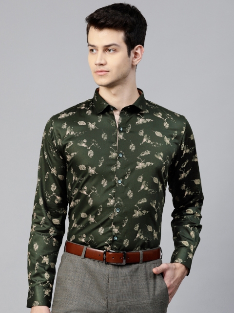 

MANQ Men Olive Green & Beige Slim Fit Floral Printed Smart Casual Shirt