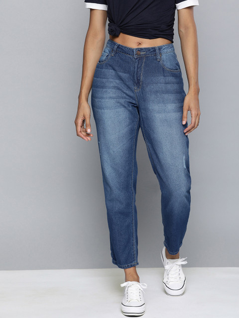 

HERE&NOW Women Blue Boyfriend Fit Mid-Rise Clean Look Jeans