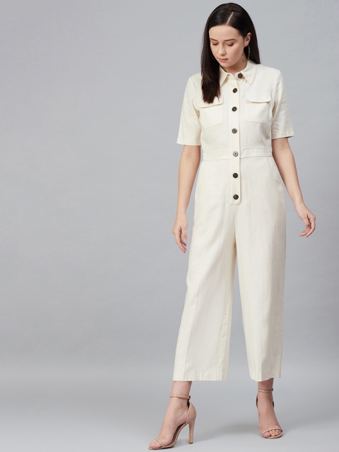

Marks & Spencer Women Off-White Solid Basic Jumpsuit