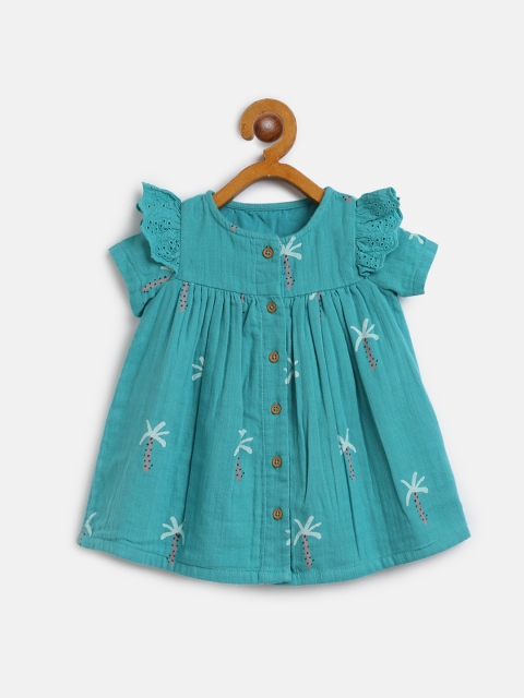

Marks & Spencer Girls Green Printed Pure Cotton A-Line Dress