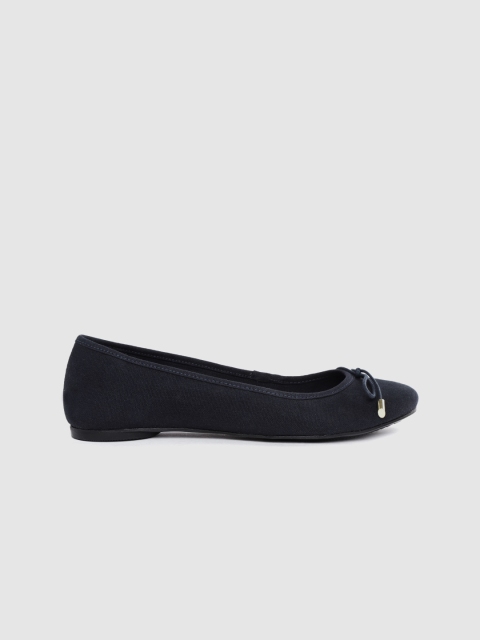 

Roadster Women Navy Blue Solid PRO-TECHT Canvas Ballerina With Bow Detail