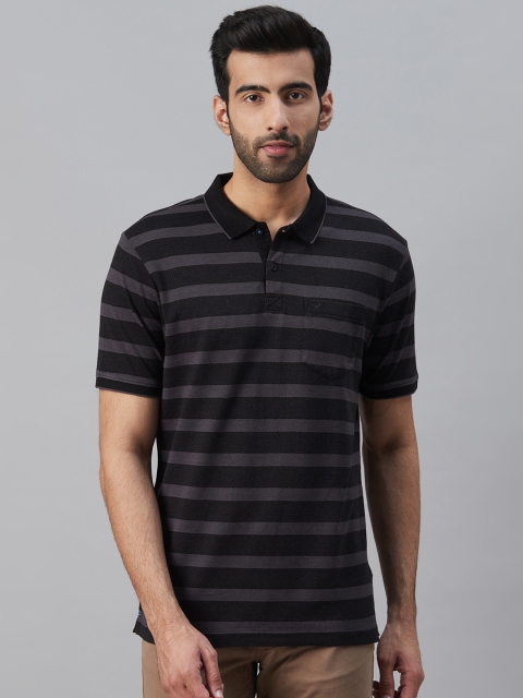 

Blackberrys Men Black & Charcoal Grey Striped Polo Collar T-shirt