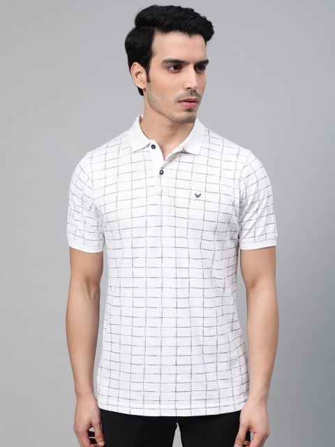 

Blackberrys Men White Black Checked Polo Collar Pure Cotton T-shirt