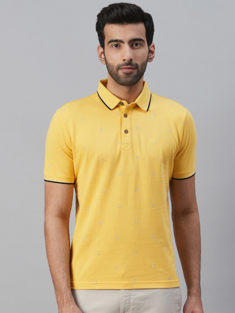 

Blackberrys Men Yellow White Printed Polo Collar Pure Cotton T-shirt