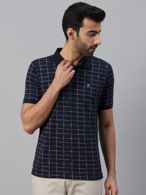 

Blackberrys Men Navy Blue & White Slim Fit Checked Polo Collar T-shirt