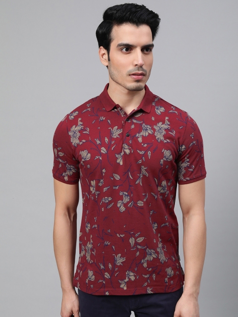 

Blackberrys Men Maroon & Beige Slim Fit Floral Print Polo Collar T-shirt