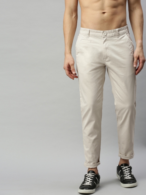 

HERE&NOW Men Beige Slim Fit Solid Regular Trousers