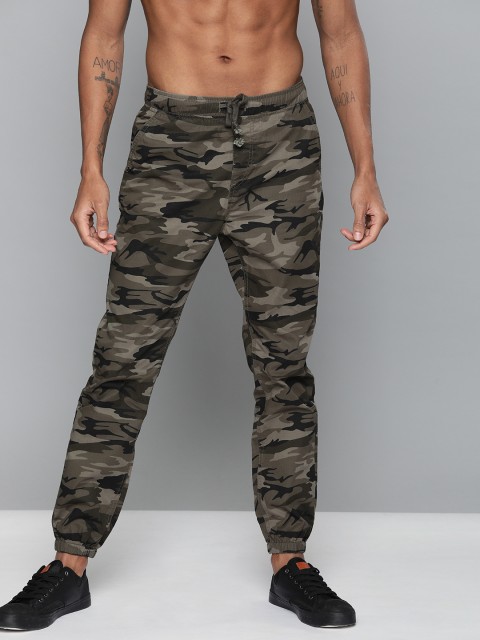 

HERE&NOW Men Green & Brown Regular Fit Camouflage Printed Joggers