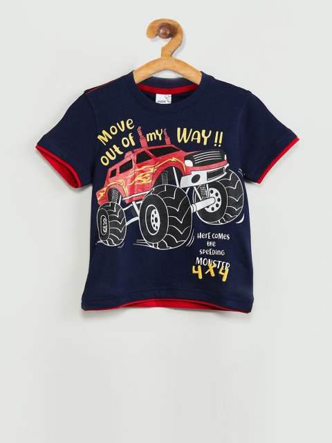 

max Boys Navy Blue Printed Round Neck T-shirt