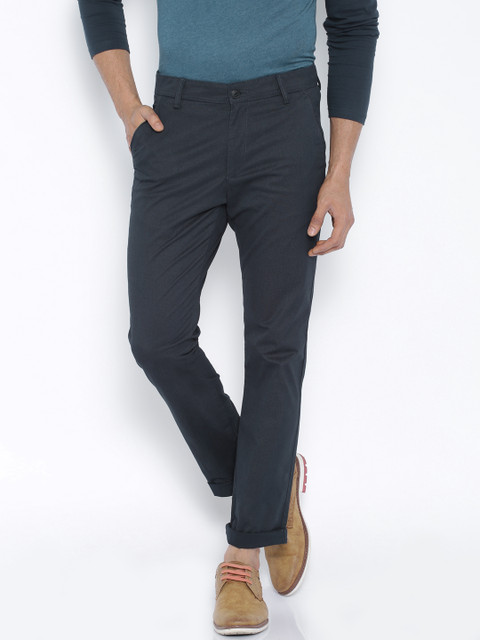 

Highlander Navy Slim Fit Casual Trousers, Navy blue