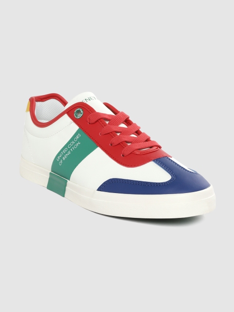 

United Colors of Benetton Men White & Green Colourblocked Sneakers