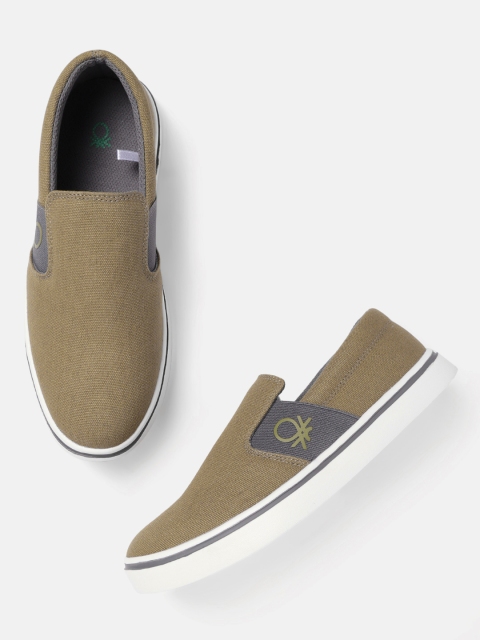 

United Colors of Benetton Men Khaki & Charcoal Grey Colourblocked Slip-On Sneakers