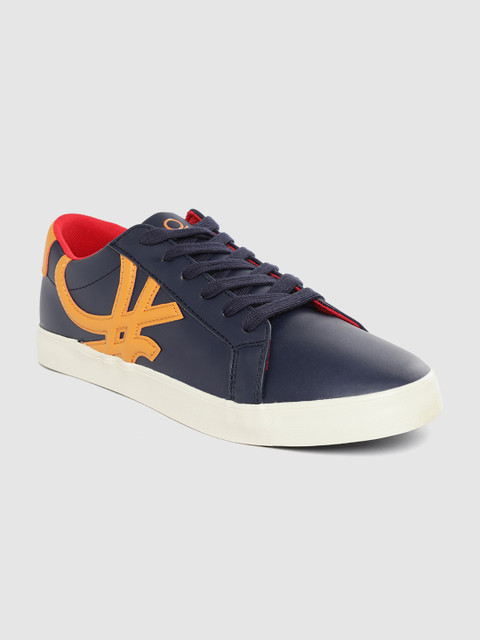 

United Colors of Benetton Men Navy Blue & Orange Brand Logo Applique Sneakers