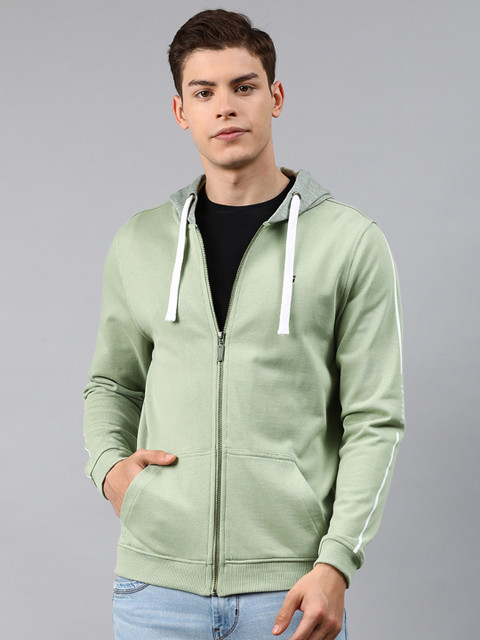 

Louis Philippe Jeans Men Olive Green Solid Hooded Sweatshirt