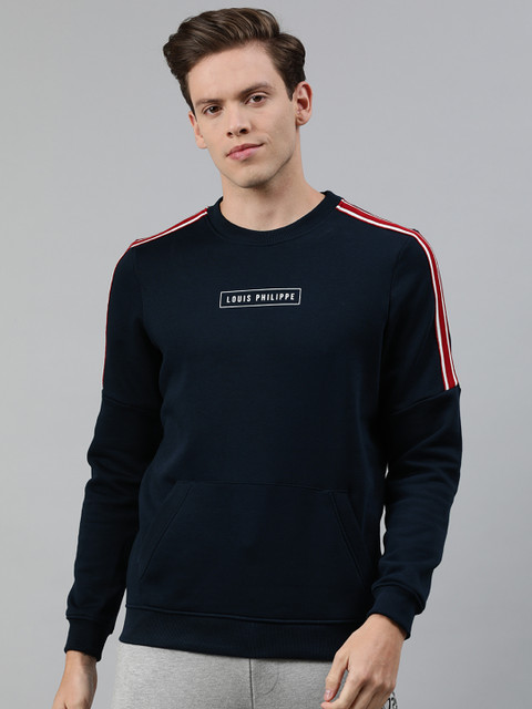 

Louis Philippe Sport Men Navy Blue Solid Pullover Sweatshirt with Side Taping