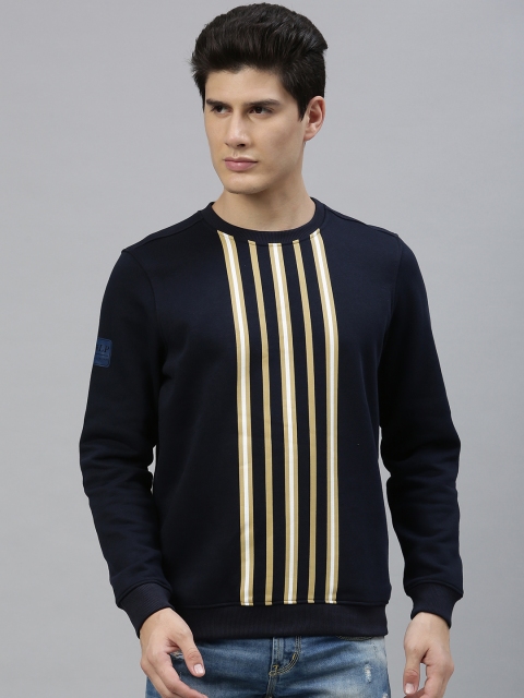 

Louis Philippe Sport Men Navy Blue & Khaki Striped Sweatshirt