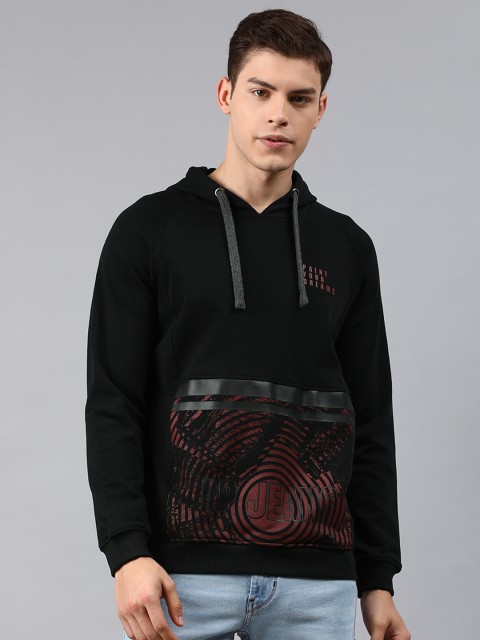 

Louis Philippe Jeans Men Black & Red Printed Hooded Sweatshirt