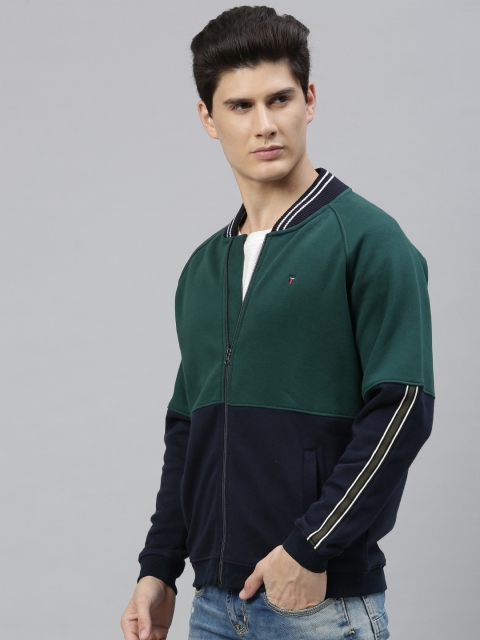 

Louis Philippe Sport Men Green & Navy Blue Colourblocked Sweatshirt