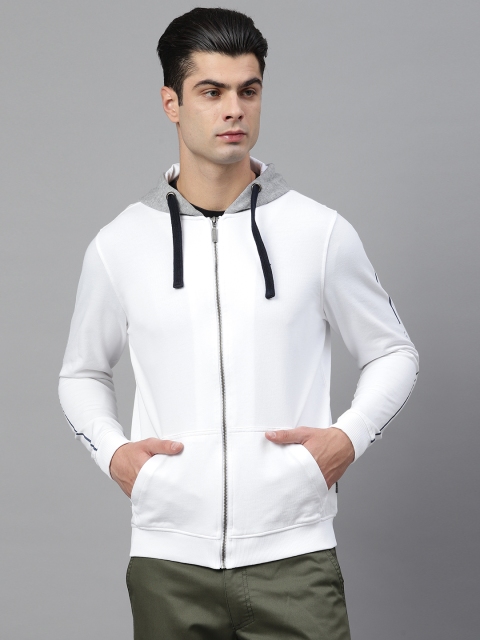 

Louis Philippe Jeans Men White Solid Hooded Sweatshirt