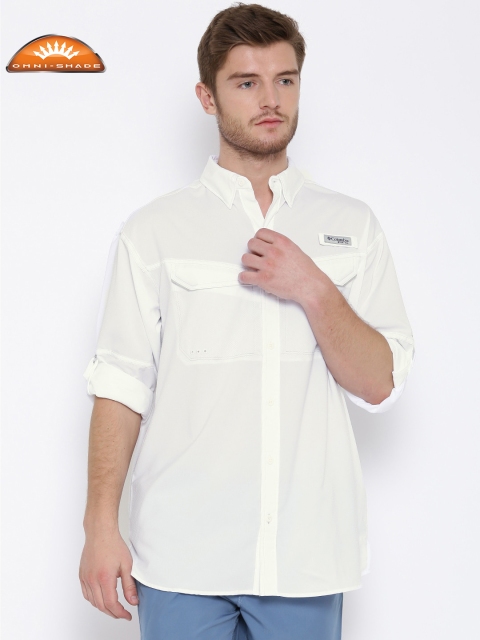 

Columbia Men White Solid Low Drag Offshore UV Protect Breathable Outdoor Casual Shirt