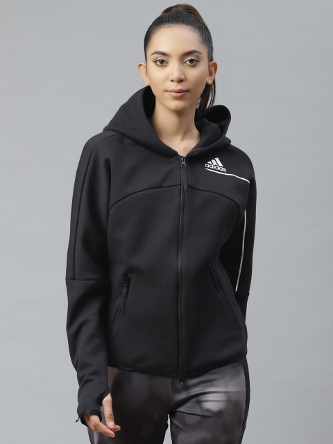 

ADIDAS Women Black Self Design Sport Inspired Z.N.E. Hoodie Jacket