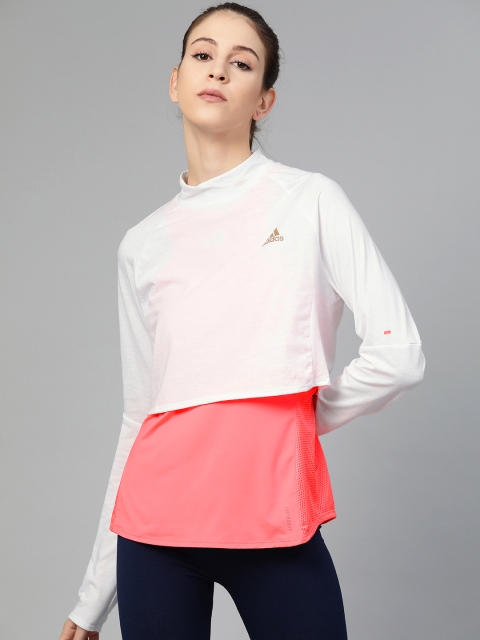 

ADIDAS Women White & Pink Layered Adapt Running T-shirt