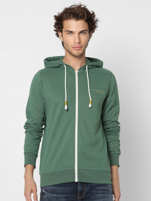 

Jack & Jones Men Green Solid Hooded Sweatshirt