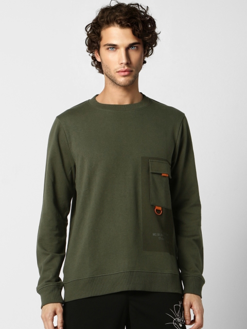 

Jack & Jones Men Olive Green Solid Sweatshirt with Pocket