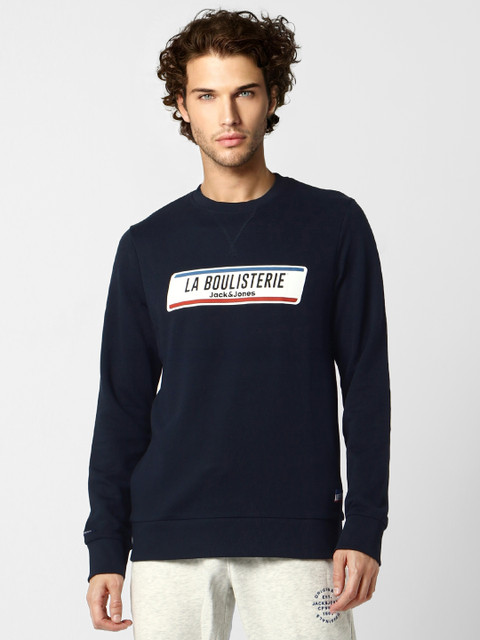 

Jack & Jones Men Navy Blue Printed Round Neck Sweatshirt