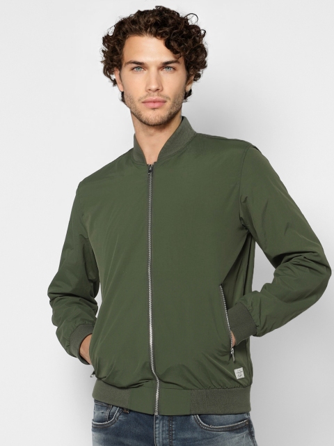 

Jack & Jones Men Olive Green Solid Bomber Jacket